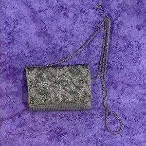 Chic Silver Beaded Clutch